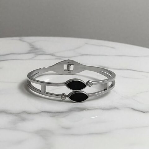 Elegant Dual-Marquise Black Stone Bracelet