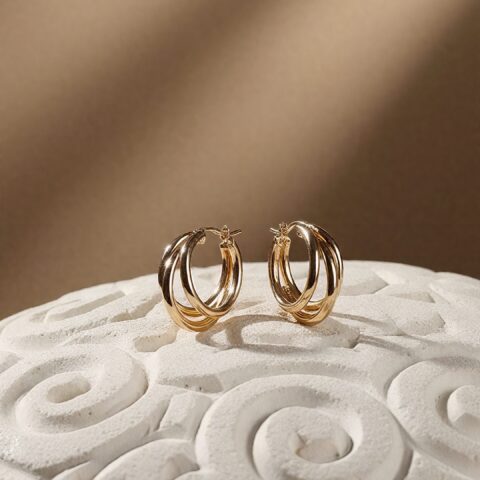Triple-Layered Gold Hoop Earrings