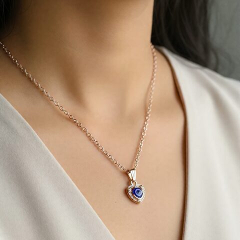 Heart-Shaped Blue Stone Pendant Necklace