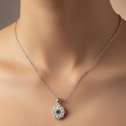 Floral Cluster Diamond Pendant Necklace