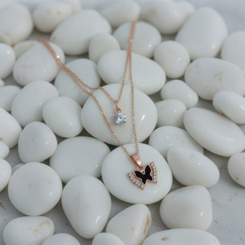 Midnight Butterfly Rose Gold Layered Pendant