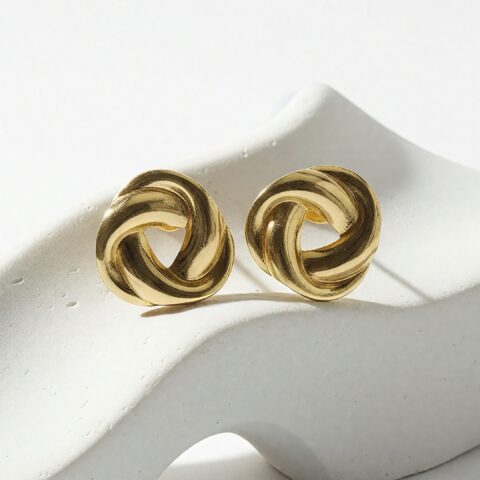 Golden Infinity Knot Stud Earrings