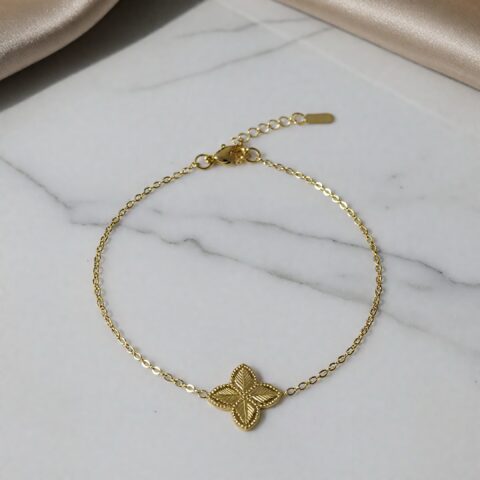 Golden Four-Petal Floral Charm Bracelet