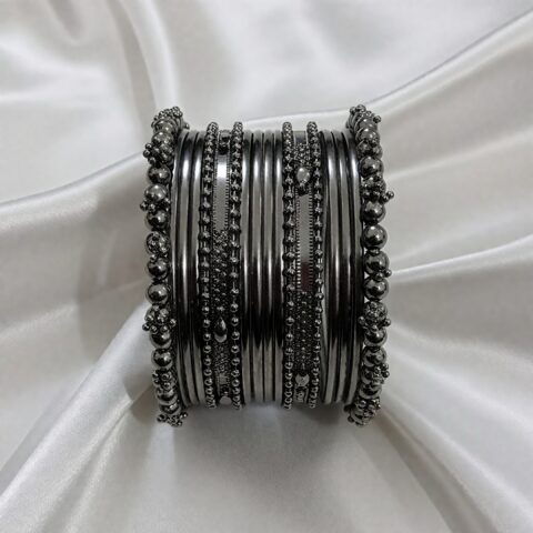 Vintage Oxidized Silver Floral Kada Bangle Set