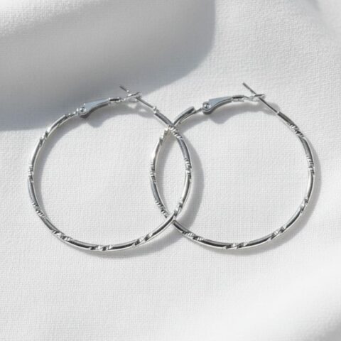 Elegant Silver Textured Hoop Earrings