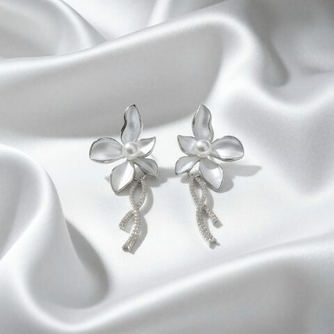 Elegant Orchid Pearl Drop Earrings
