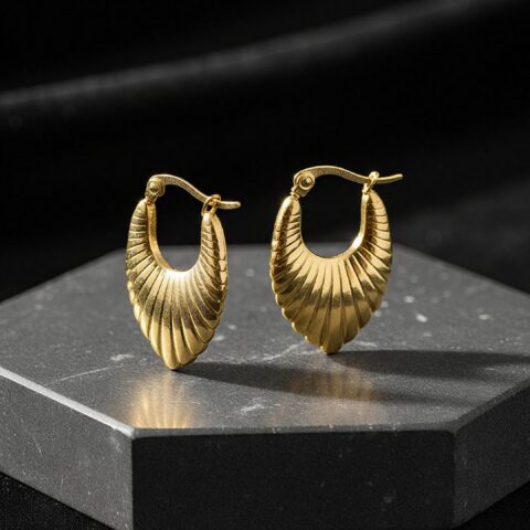 Regal Shell-Carved Gold Hoop Earrings
