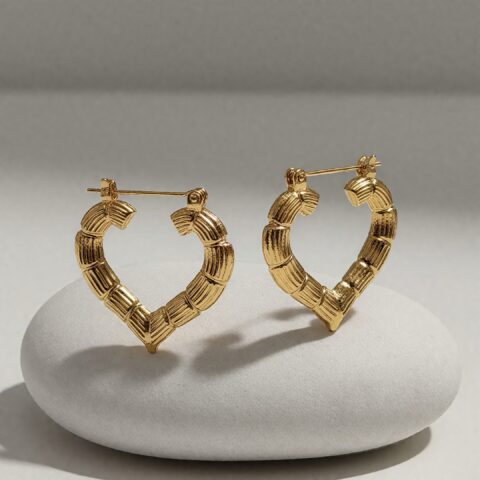 Textured Heart-Shaped Gold Hoop Earrings