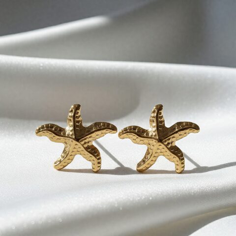 Golden Starfish Textured Stud Earrings