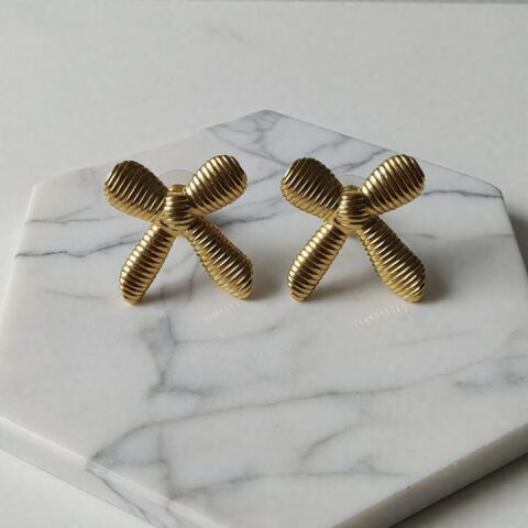 Textured Bow-Knot Gold Stud Earrings