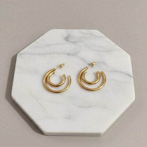 Dual-Layer Golden Hoop Earrings