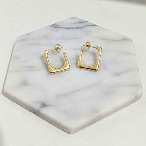 Modern Square Curve Gold Hoop Earrings