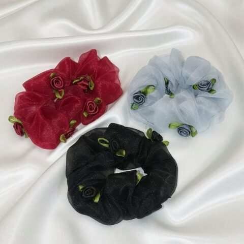 Midnight Rose Organza Scrunchies (Set of 3)